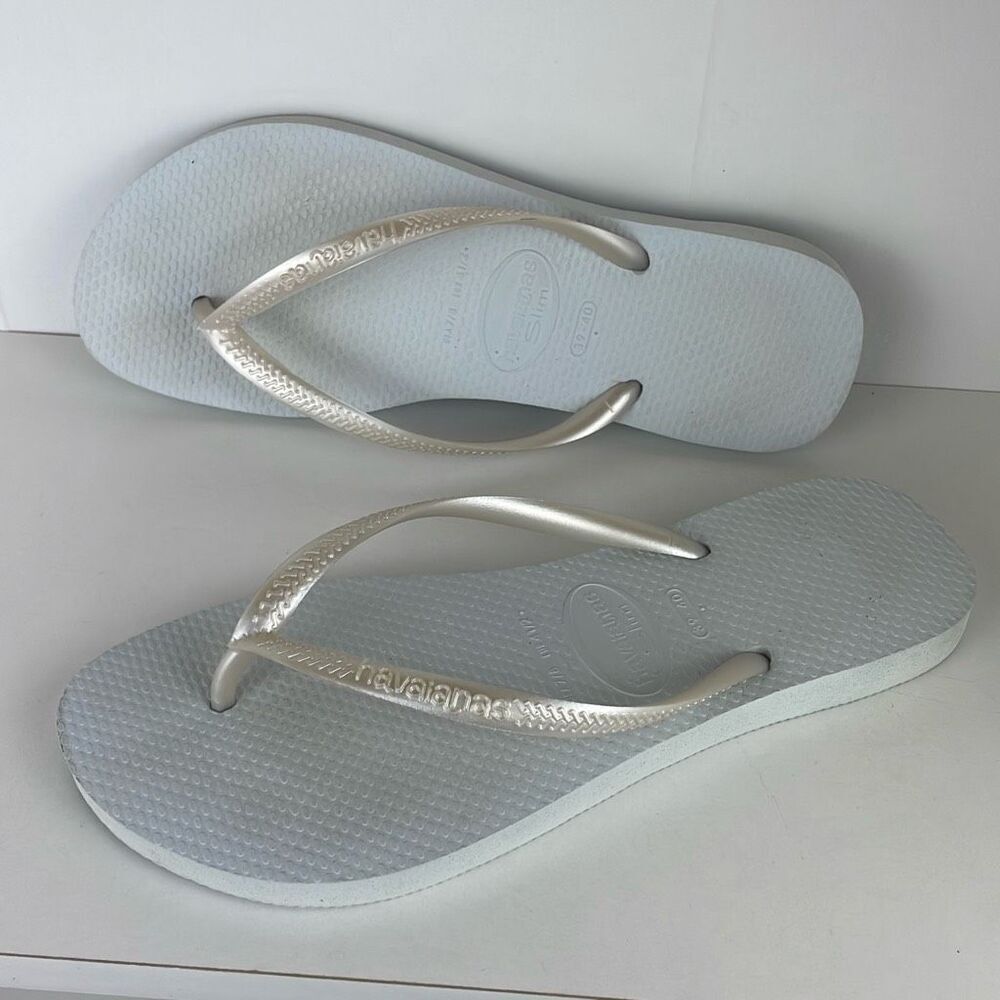 Havaianas Slim Flip Flop Sandals Pearl White 7/8 - Picture 3 of 7